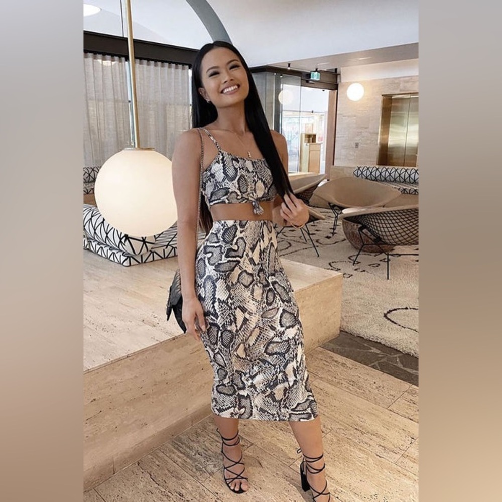 Fashion Nova Gray Snakeskin Skirt Set